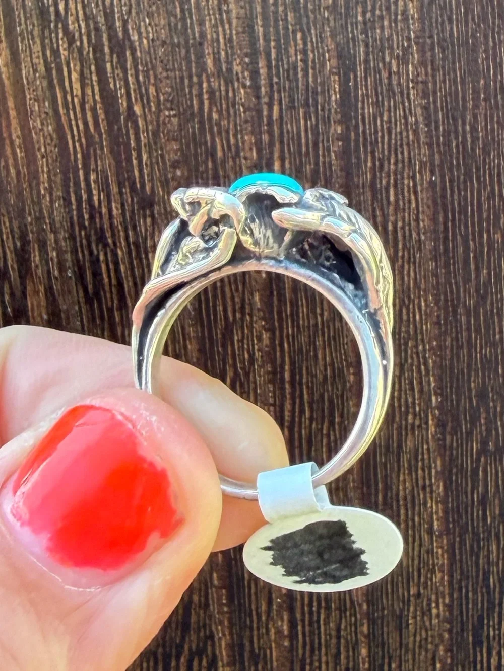 Vintage Gorgeous Turquoise Rose Sterling Silver Ring - Women Jewelry - Size 5